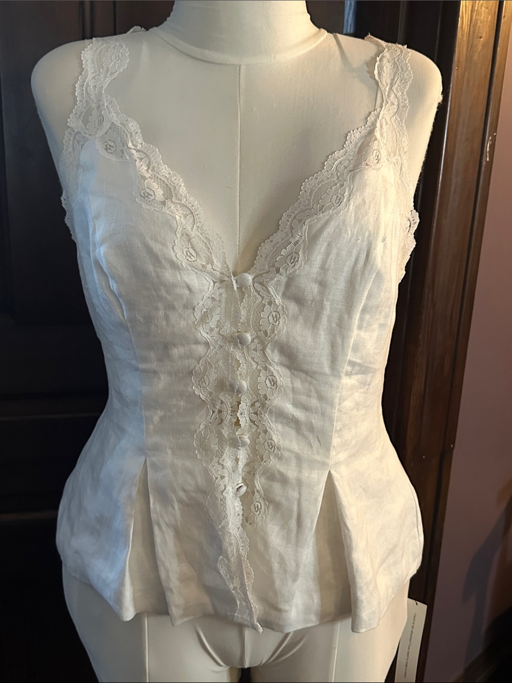 NWT: Reformation Ivory Josefina Lace-Trim 100% Linen Slip Camisole